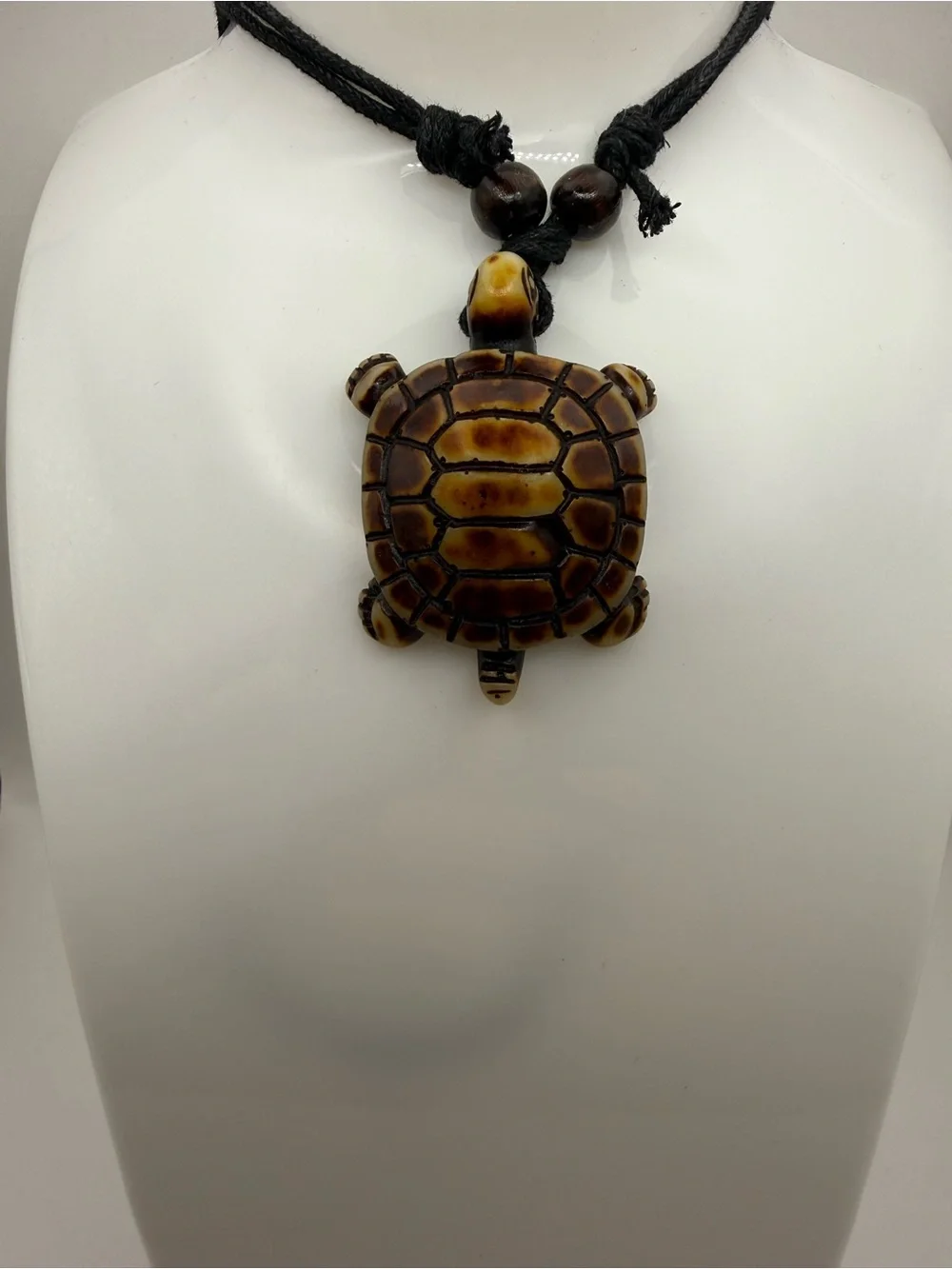 Brown Epoxy Resin Wood Turtle Pendant Necklace with Black Cord